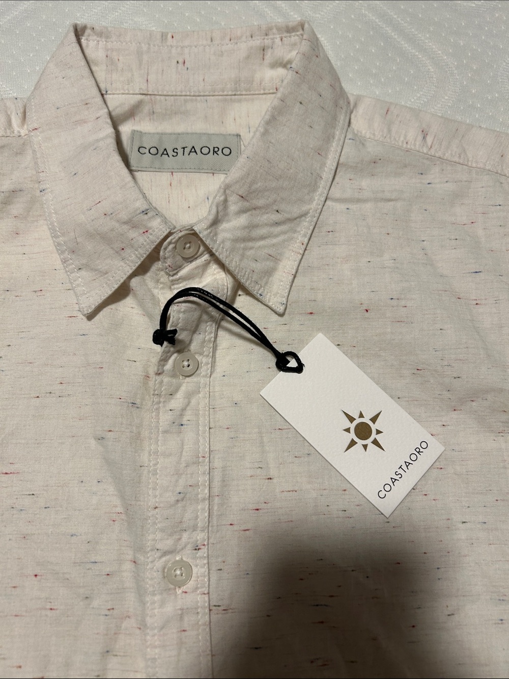 Coastaoro Men’s Short-Sleeve Button-Down Shirt - Light Cream Speckle Multicolor